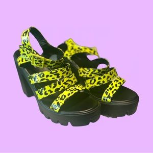 Lemonade Platform Heel | Neon Leopard Print